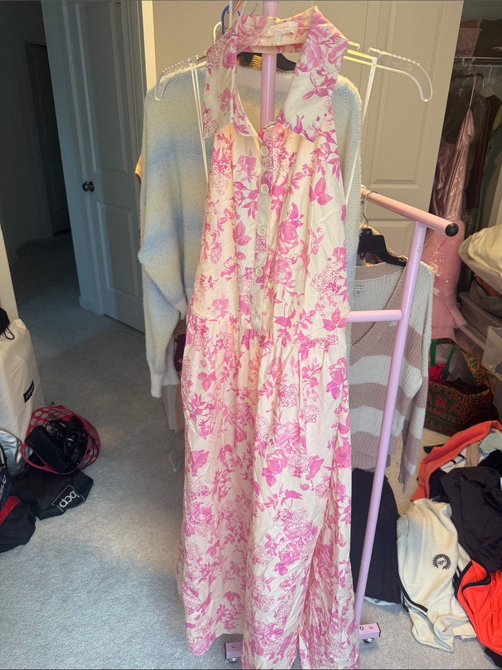 Olivaceous Maxi Dress with Pink Floral Print